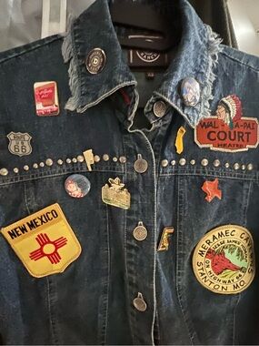Double D Ranch Route 66 Denim
Studded Jacket XS All the patches & Metal Pins XS